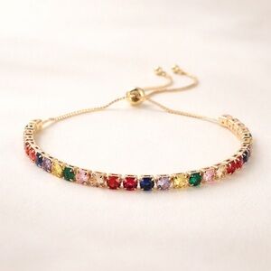 Simulated Multi-Color Diamond Bolo Bracelet in Goldtone